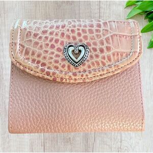 Brighton Pink Croc Embossed Leather Wallet Crossbody Clutch Heart Purse - NWOT